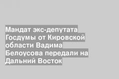 Мандат экс-депутата Госдумы от Кировской области Вадима Белоусова передали на Дальний Восток