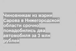 Чиновникам из мэрии Сарова в Нижегородской области срочно понадобились два автомобиля за 3 млн рублей