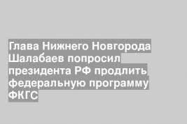 Глава Нижнего Новгорода Шалабаев попросил президента РФ продлить федеральную программу ФКГС