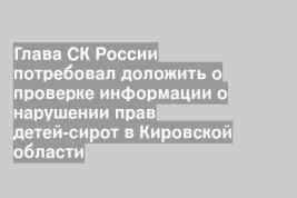 Глава СК России потребовал доложить о проверке информации о нарушении прав детей-сирот в Кировской области