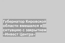 Губернатор Кировской области вмешался в ситуацию с закрытием «Инвест Центра»