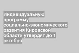 Индивидуальную программу социально-экономического развития Кировской области утвердят до 1 октября