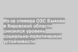 Из-за спикера ОЗС Быкова в Кировской области снизился уровень социально-политической устойчивости