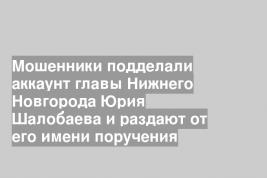 Мошенники подделали аккаунт главы Нижнего Новгорода Юрия Шалобаева и раздают от его имени поручения
