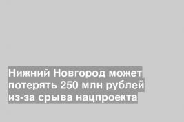Нижний Новгород может потерять 250 млн рублей из-за срыва нацпроекта