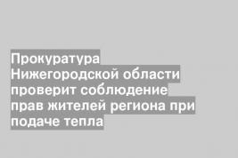Прокуратура Нижегородской области проверит соблюдение прав жителей региона при подаче тепла