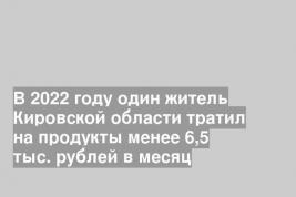 В 2022 году один житель Кировской области тратил на продукты менее 6,5 тыс. рублей в месяц