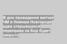 В дни проведения матчей ЧМ в Нижнем Новгороде едва открывшаяся переправа на Бор будет закрыта