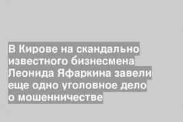 В Кирове на скандально известного бизнесмена Леонида Яфаркина завели еще одно уголовное дело о мошенничестве
