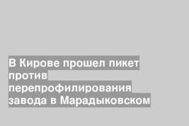 В Кирове прошел пикет против перепрофилирования завода в Марадыковском