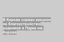 В Кирове сорван аукцион на благоустройство родников в Парке им. Кирова