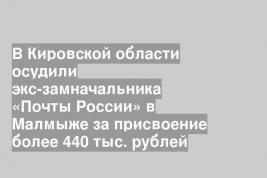 В Кировской области осудили экс-замначальника «Почты России» в Малмыже за присвоение более 440 тыс. рублей
