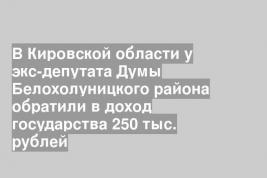 В Кировской области у экс-депутата Думы Белохолуницкого района обратили в доход государства 250 тыс. рублей