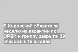 В Кировской области за неделю на карантин по ОРВИ и гриппу закрыли 39 классов в 19 школах