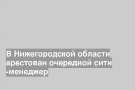 В Нижегородской области арестован очередной сити -менеджер