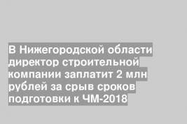 В Нижегородской области директор строительной компании заплатит 2 млн рублей за срыв сроков подготовки к ЧМ-2018