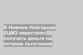 В Нижнем Новгороде ЕЦМЗ перестанет получать деньги на питание льготников
