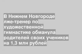 В Нижнем Новгороде лже-тренер по художественной гимнастике обманула родителей своих учеников на 1,3 млн рублей
