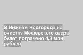 В Нижнем Новгороде на очистку Мещерского озера будет потрачено 4,3 млн рублей