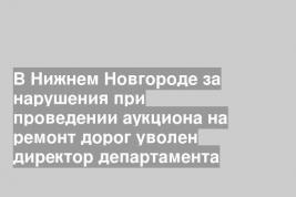 В Нижнем Новгороде за нарушения при проведении аукциона на ремонт дорог уволен директор департамента