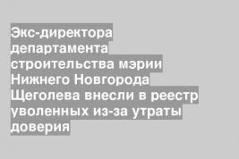 Экс-директора департамента строительства мэрии Нижнего Новгорода Щеголева внесли в реестр уволенных из-за утраты доверия