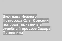 Экс-глава Нижнего Новгорода Олег Сорокин попросит привлечь в судебный процесс Захара Прилепина