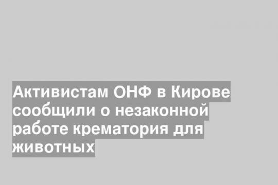 Активистам ОНФ в Кирове сообщили о незаконной работе крематория для животных