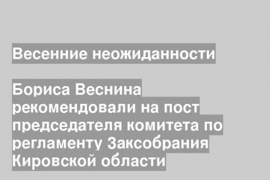 Бориса Веснина рекомендовали на пост председателя комитета по регламенту Заксобрания Кировской области