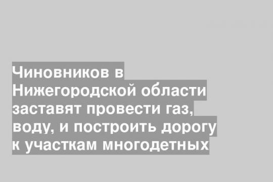 Чиновников в Нижегородской области заставят провести газ, воду, и построить дорогу к участкам многодетных