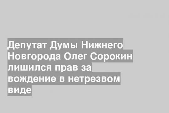 Депутат Думы Нижнего Новгорода Олег Сорокин лишился прав за вождение в нетрезвом виде