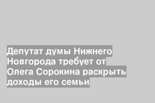 Депутат думы Нижнего Новгорода требует от Олега Сорокина раскрыть доходы его семьи