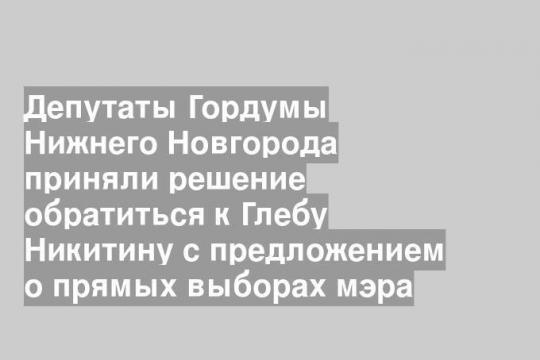 Депутаты Гордумы Нижнего Новгорода приняли решение обратиться к Глебу Никитину с предложением о прямых выборах мэра