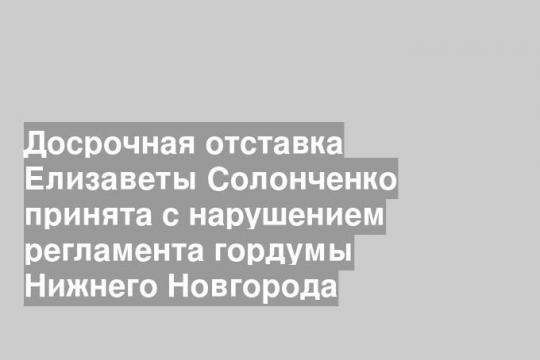 Досрочная отставка Елизаветы Солонченко принята с нарушением регламента гордумы Нижнего Новгорода