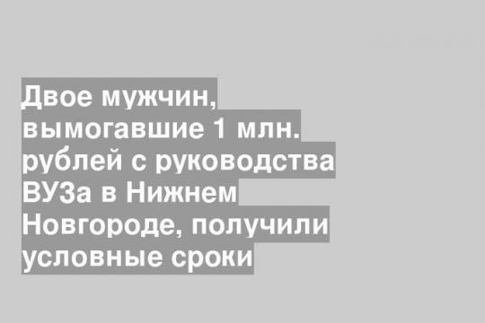 Двое мужчин, вымогавшие 1 млн. рублей с руководства ВУЗа в Нижнем Новгороде, получили условные сроки