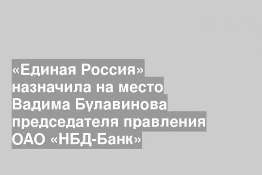 «Единая Россия» назначила на место Вадима Булавинова председателя правления ОАО «НБД-Банк»