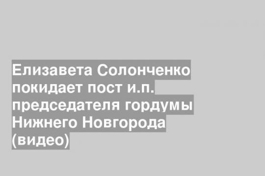 Елизавета Солонченко покидает пост и.п. председателя гордумы Нижнего Новгорода (видео)