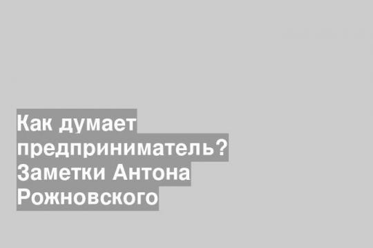 Как думает предприниматель? Заметки Антона Рожновского