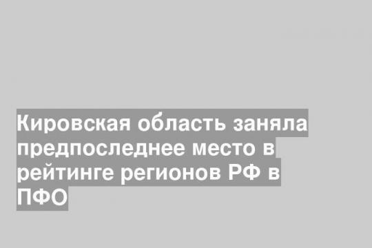 Кировская область заняла предпоследнее место в рейтинге регионов РФ в ПФО