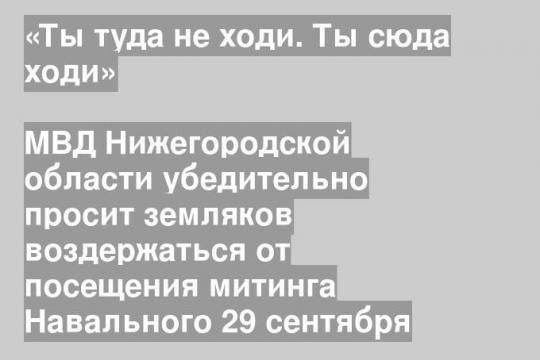 МВД Нижегородской области убедительно просит земляков воздержаться от посещения митинга Навального 29 сентября
