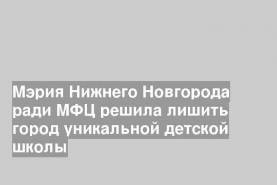 Мэрия Нижнего Новгорода ради МФЦ решила лишить город уникальной детской школы