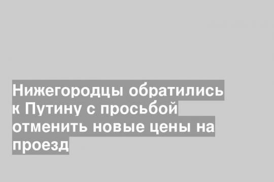 Нижегородцы обратились к Путину с просьбой отменить новые цены на проезд