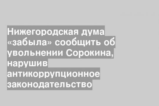 Нижегородская дума «забыла» сообщить об увольнении Сорокина, нарушив антикоррупционное законодательство