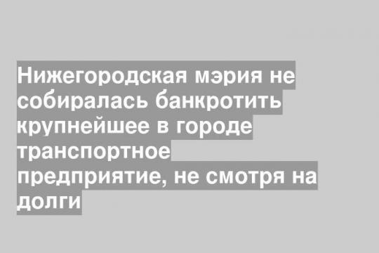 Нижегородская мэрия не собиралась банкротить крупнейшее в городе транспортное предприятие, не смотря на долги