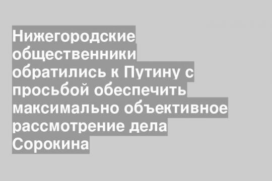 Нижегородские общественники обратились к Путину с просьбой обеспечить максимально объективное рассмотрение дела Сорокина