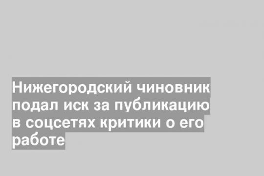 Нижегородский чиновник подал иск за публикацию в соцсетях критики о его работе