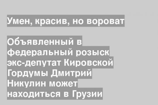 Объявленный в федеральный розыск экс-депутат Кировской Гордумы Дмитрий Никулин может находиться в Грузии