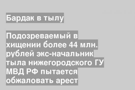 Подозреваемый в хищении более 44 млн. рублей экс-начальник тыла нижегородского ГУ МВД РФ пытается обжаловать арест