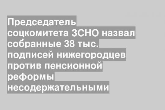 Председатель соцкомитета ЗСНО назвал собранные 38 тыс. подписей нижегородцев против пенсионной реформы несодержательными