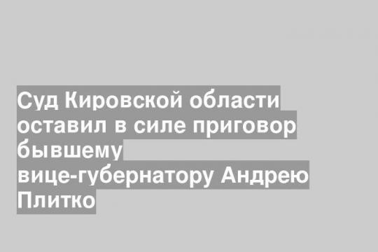 Суд Кировской области оставил в силе приговор бывшему вице-губернатору Андрею Плитко