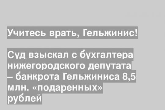 Суд взыскал с бухгалтера нижегородского депутата – банкрота Гельжиниса 8,5 млн. «подаренных» рублей